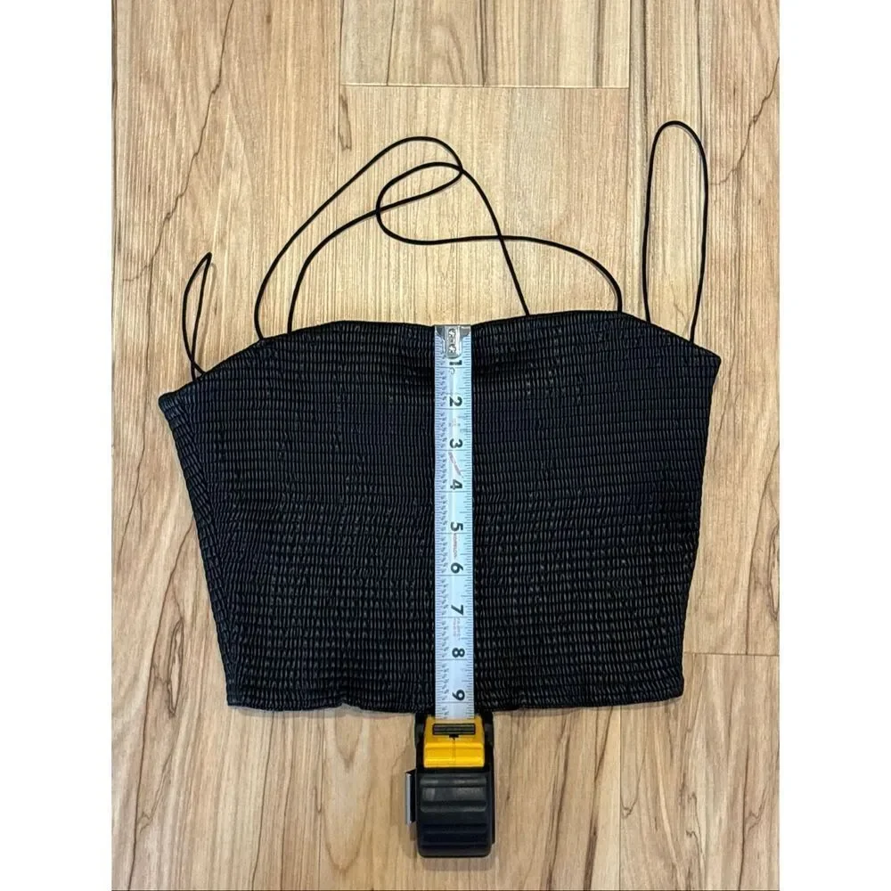 Alice + Olivia black faux leather cinch spaghetti strap Penelope crop top size S_7